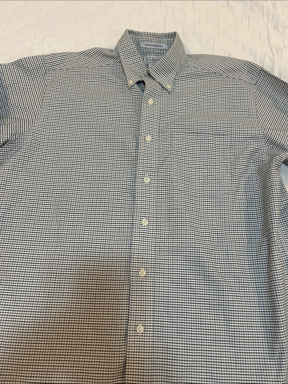 L.L. Bean Men’s Navy and White Small Check Button-Down Shirt